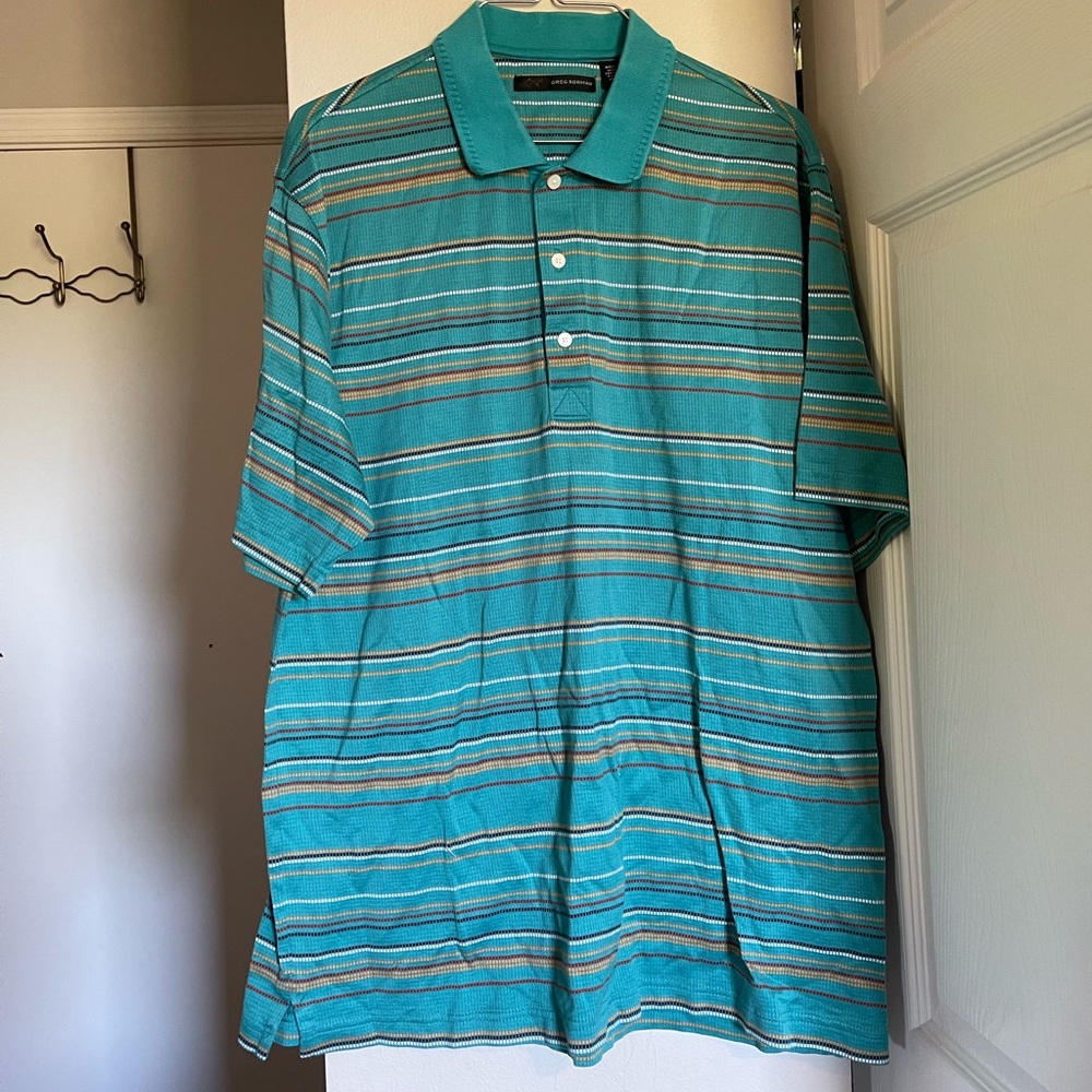 Greg Norman Golf Shirt Polo Large Play Dry Lightweight Striped